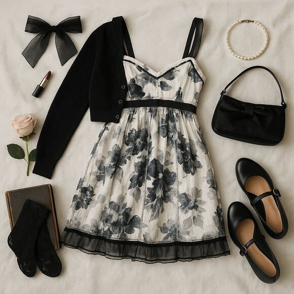 LOFT NWT Floral Cotton Babydoll Dress 6 Raw-Edge Sheer Straps - Picture 2 of 12